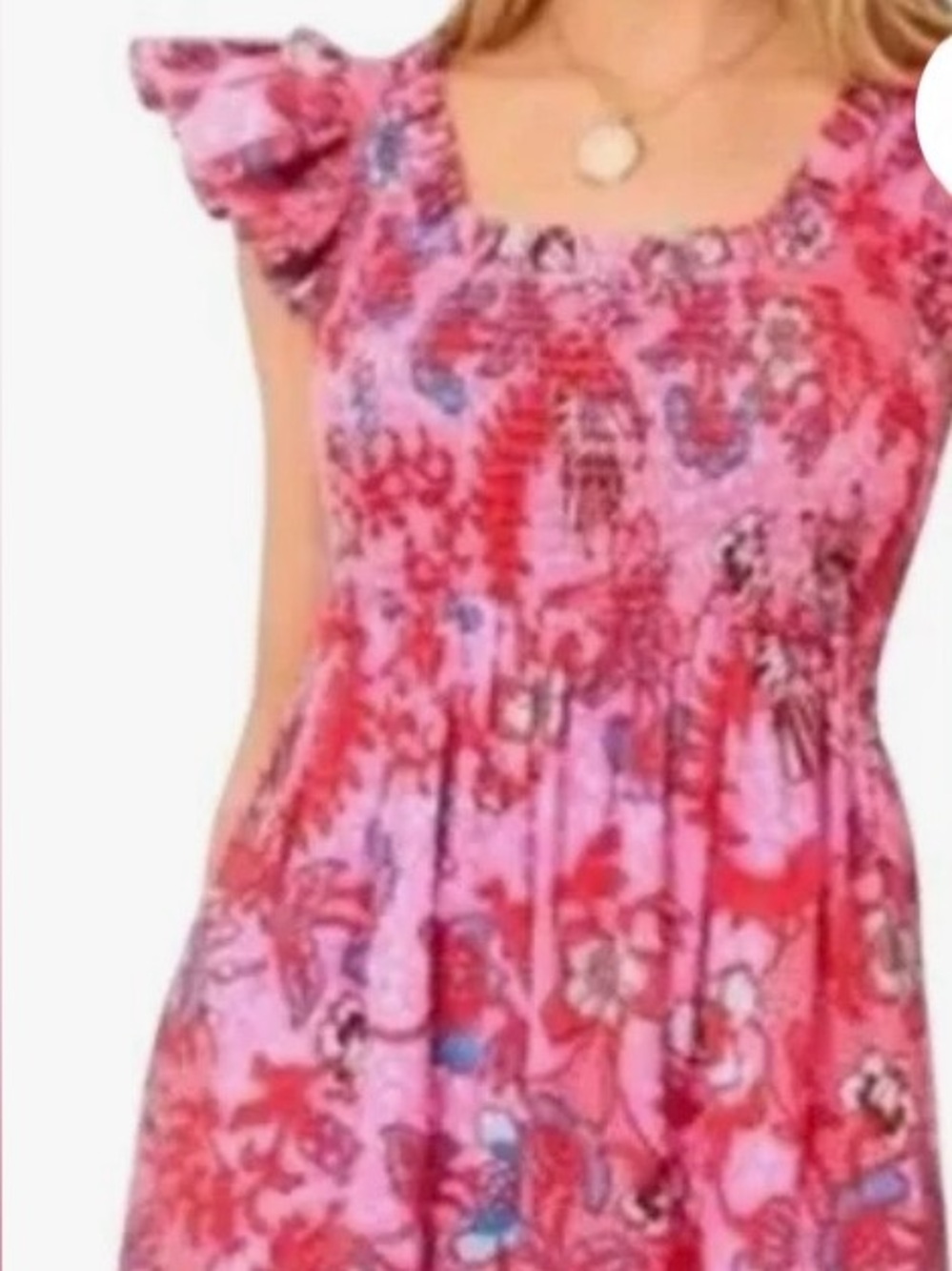Tuckernuck Pink Floral Smocked Midi Dress with Ruffle Sleeves ( $50 OBO)